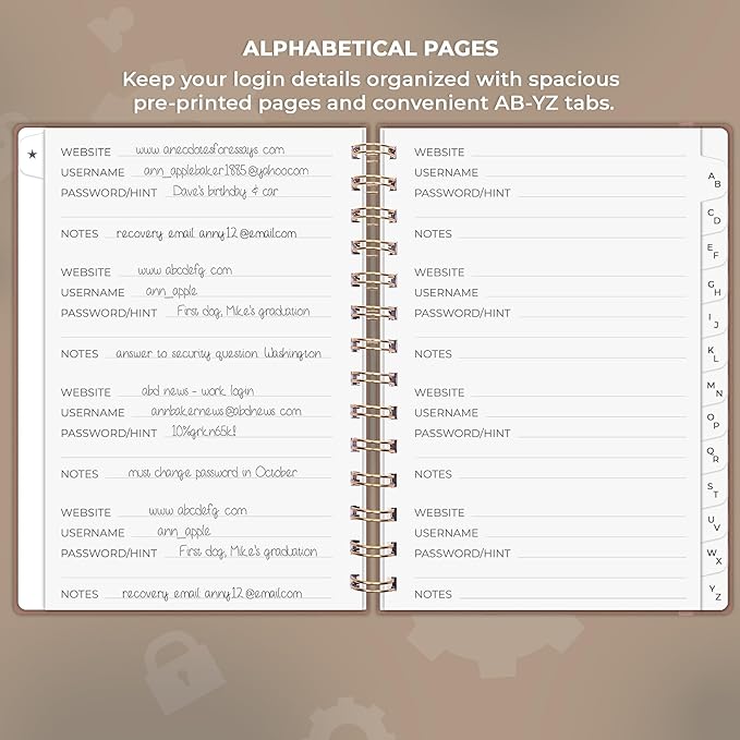 Clever Fox Password Book Spiral – Internet Address & Password Organizer with Laminated Alphabetical Tabs – Password Keeper Journal – Hardcover, Medium Size, 6.1x7.7” (Dark Terracotta)