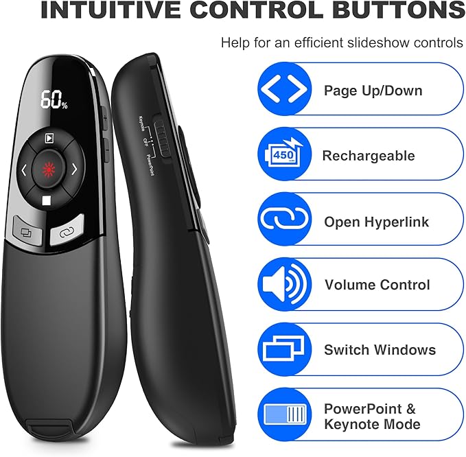 USB C Rechargeable Presentation Clicker Wireless Presenter Remote for PowerPoint Presentations with Timer