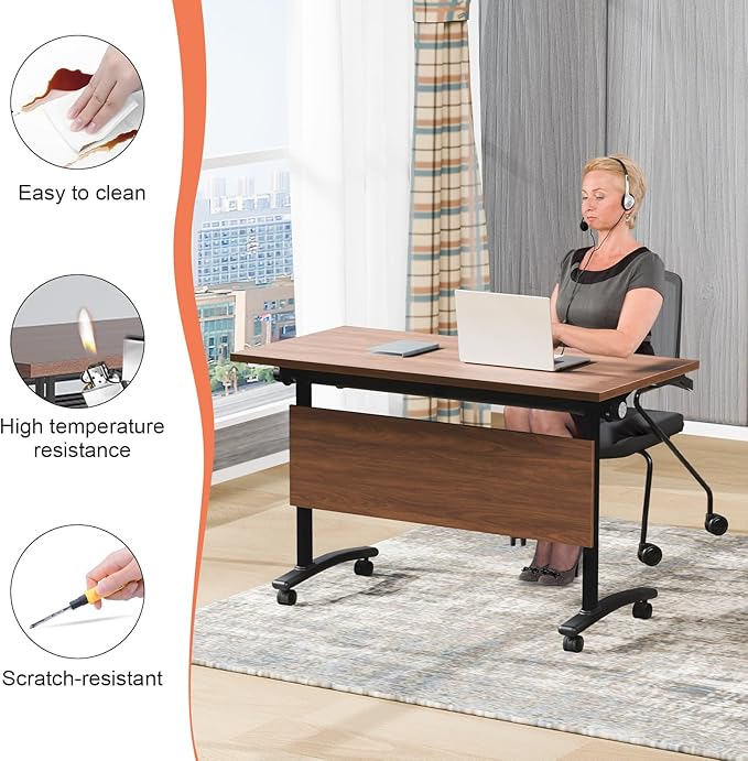 JEHUJD Conference Table,55.1''Folding Conference Room Table for 4-12 People,Mobile Flip Top MeetingTraining Table with Different Coulor and Styles for Offices, Classrooms,Meeting Room (4, 70.8''D)