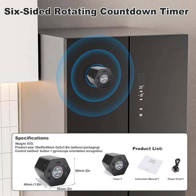 Pomodoro Productivity Timer Cube, Flip Clock, Pause & Resume, Magnetic Adjustable Sound Alert, for Working Studying Office Task, 3/5/10/15/30min & Custom Countdown (Gray)