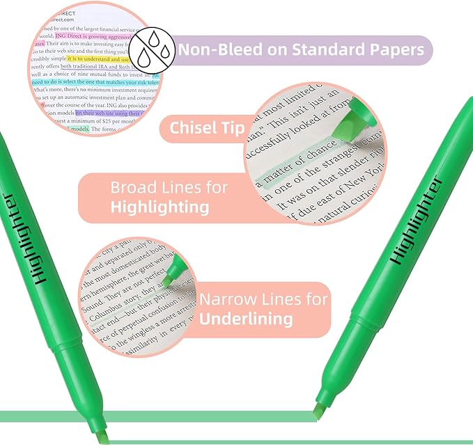 Dacono Highlighters Assorted Colors, Highlighters for School with Soft Chisel Tips, Bible Highlighter No Bleed, Quick-Drying Highlighter Markers for Teacher Students, Classroom Must Have, 24 Pack