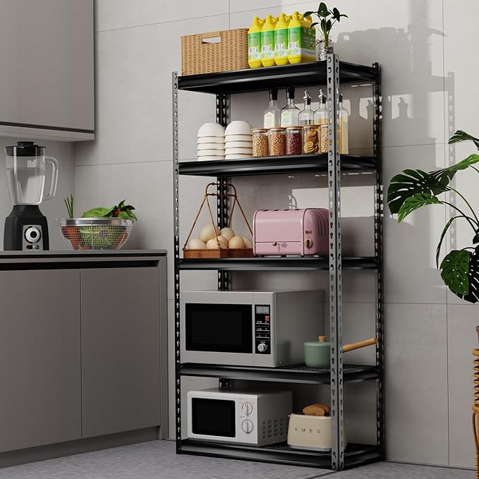 Shuntong The Atlas 30" W x 12" D x 60" H Adjustable Garage Storage Shelves Load 2500 lbs, 5 Tier Heavy Duty Shelving Unit, Metal Utility Storage Rack for Warehouse Pantry Basement Kitchen, Dark Grey