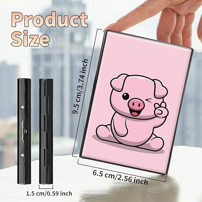 BWEGRHE Slim Credit Card Holder, Pink Pig RFID Blocking Metal Wallet for Men & Women, Aluminum Minimalist Hard Case Pocket-Sized Business Cards Organizer (Fits Up to 10 Cards)