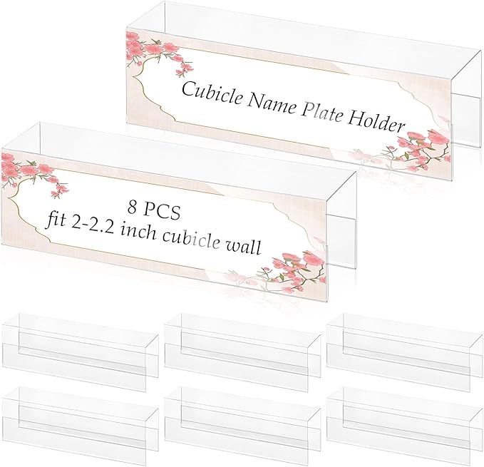 Cubicle Name Plate Holders Cubicle Name Plate Sign Holder Name Plate Bracket Double Sided Nameplates for Walls 2X8 PET Material Changeable Cubicle Name Plate Holder for School Office (8)