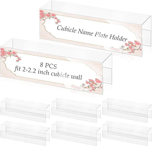 Cubicle Name Plate Holders Cubicle Name Plate Sign Holder Name Plate Bracket Double Sided Nameplates for Walls 2X8 PET Material Changeable Cubicle Name Plate Holder for School Office (8)