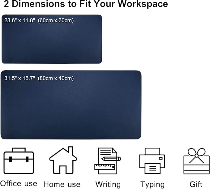 SUJAYU Dual Sided PU Leather Desk Pad, Mouse Pad, Office Desk Mat, Non-Slip Laptop Desk Pad, Waterproof Desk Writing Pad for Office and Home (23.6" x 11.8", Dark Blue + Yellow)