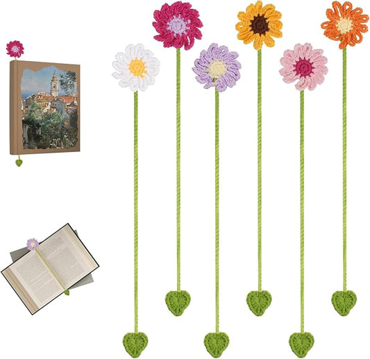 Crochet Bookmarks for Women & Book Lovers, Cute Flower Page Markers for Teachers Students, Handmade Reading Gifts for Valentine's Day, Easter, Teachers' Day, Graduation, Mother's Day, Birthdays (6)