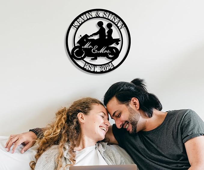 HYTSIGN Personalized Biker Couple Metal Sign, Custom Motorcycle Rider Wall Art, Anniversary & Wedding Gift, Biker Couple Gift
