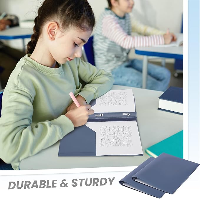 Lincia 100 Pcs Plastic Folders with Pockets and Prong Folders with Prongs 2 Pockets for Office, School for Students, Teachers, Office Workers(Grey Blue)
