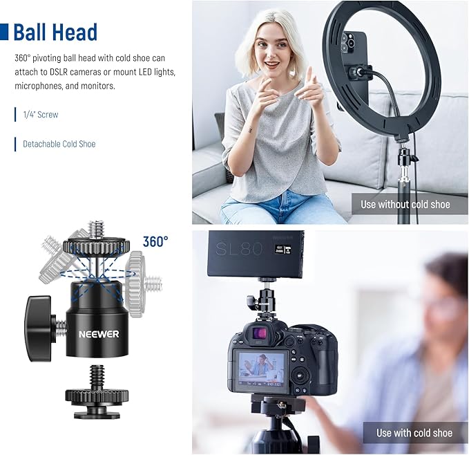 NEEWER Camera Desk Mount with C Clamp, 2 Pack 13.8"-23.6" Adjustable Desktop Light Stands with 1/4" Ball Heads Cold Shoe Adapters Long Handles for Webcam DSLR Camera Monitor Ring Light, Max Load 5kg
