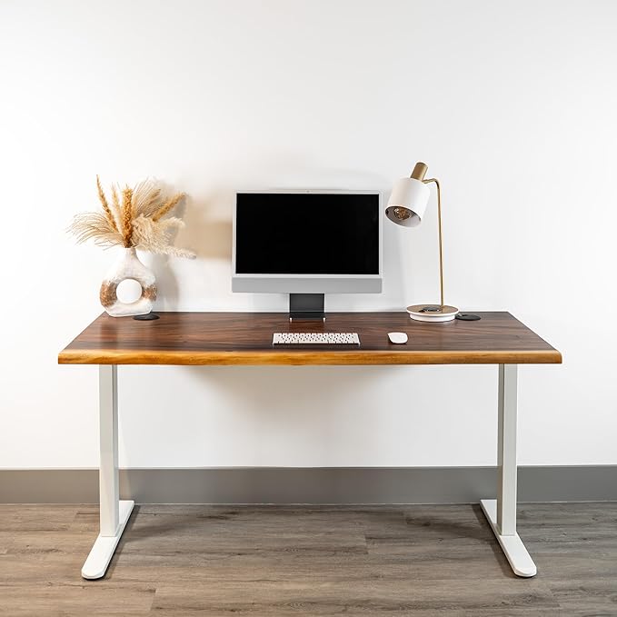 Standing Desk – Walnut Solid Wood Desk, Natural Live Edge, Adjustable Height Dual Motor, Sit Stand for Home Office (White, W48 x D27)