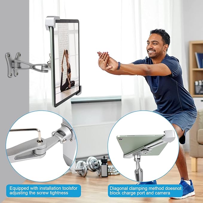 YOOZ Anti Theft Wall Mount for Tablet, Kiosk Counter Retail Security Stand, Adjustable Aluminum Arm - Wall Holder with Lock & Key Fit iPad Pro 13 11, Air, Galaxy Tabs, Surface Pro, 9-14" Tablets