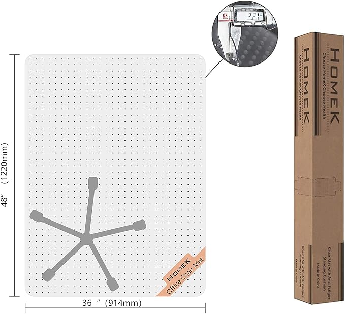 HOMEK Office Chair Mat for Low Pile Carpet, 48” x 36” Transparent Office Desk Chair Mat for Carpeted Floors, Studded Carpet Floors Protector Mat for Home & Offices