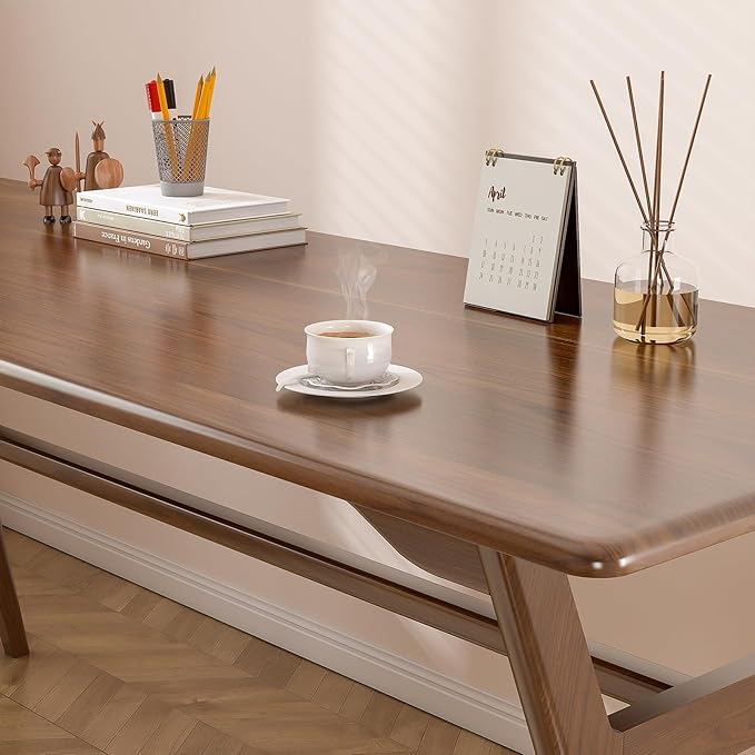 OSCHF Solid Wood Study Desk - 63" Double Long Computer Table for Home Office, 2-Person PC Workstation, Walnut