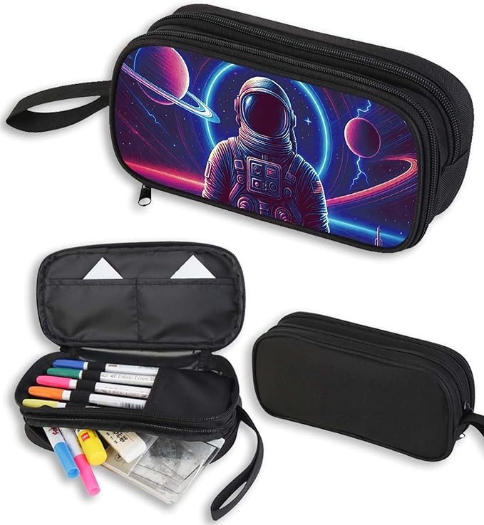 AnySmic Astronaut Pencil Case for Boys Girls, Large Pencil Pouch for Kids and Students, Double Zipper with Pen Bag Organizer, Polyester Big Capacity Pen Box for Children Age 6+