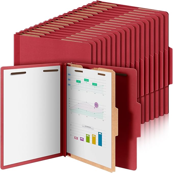 Skyygemm 72 Pcs Classification Folders Letter Size, 1 Divider Pressboard File Folder with Fasteners, Expanding File Organizer Bulk for School Teachers, Office Employee, Coworker, Staff (Red)