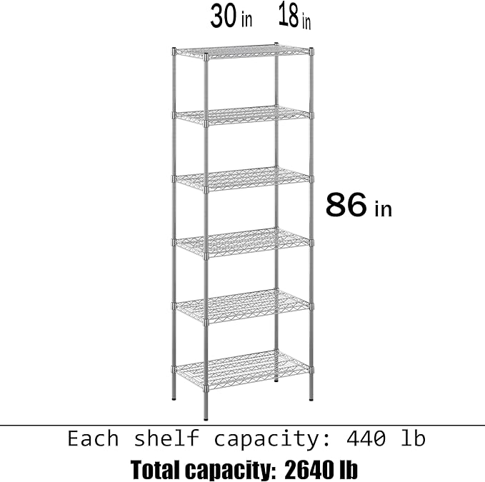 Regal Altair 18" Deep x 30" Wide x 86" Height Wire Shelving Kit | 6-Tier | NSF Commercial Storage Rack Unit