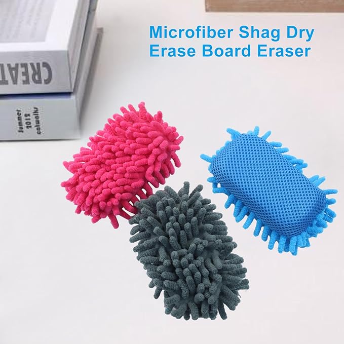 Biaungdo 5 Pack Washable Whiteboard Eraser, Microfiber Shag Dry Eraser for Classroom Teacher Supplies, Office, Home(Grey, Blue, Pink)