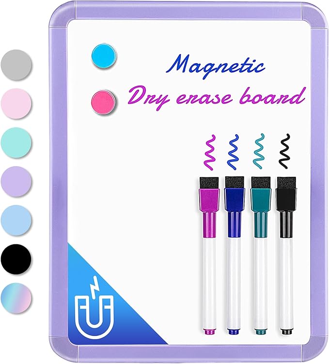 VUSIGN Small White Board Dry Erase, 8.5'' x 11'' Magnetic Dry Erase Board, Mini Whiteboard with Markers for Students, Fridge, Wall, Locker, Purple