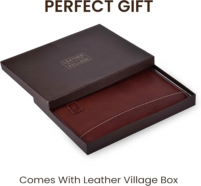 Leather Village Leather Portfolio Organizer - Professional Business Padfolio for Men & Women - Stylish Document Card Holder, Resume Folder, Folio for A4/Letter Size Writing Legal Pad, Red