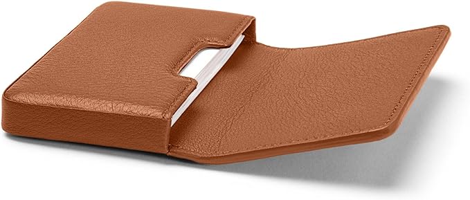 Leatherology Cognac Business Card Case, Magnetic Closure ID Holder, Full Grain Leather