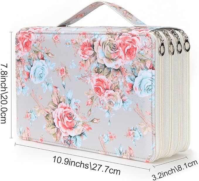 Vomgomfom Colored- 200 Slots Pencil Holder with Zipper Closure Twill Fabric Large Capacity Pencil Case for Watercolor Pens or Markers, Organizer for Artist (Gray Rose)