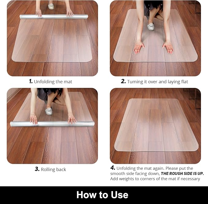Kuyal Office Chair Mat for Hardwood Floor, 30'' x 48'' Rectangle Transparent Desk Thick Durable Chair Mat for Rolling Chairs, Easy Glide, Floor-Protector