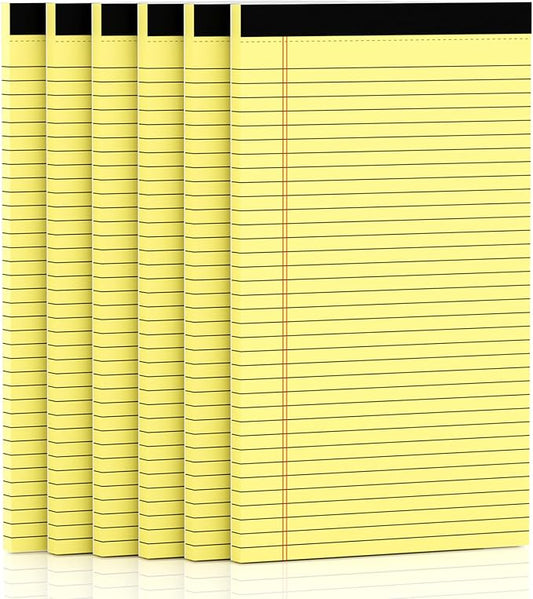 Roneky Yellow Legal Pads 8.5 x 14 Note Pads, 6 Pack 8.5 x 14 Notepads, Wide Ruled Lined Paper, Micro Perforated Writing Paper, 30 Sheets Per Notepad for Work/School/Office
