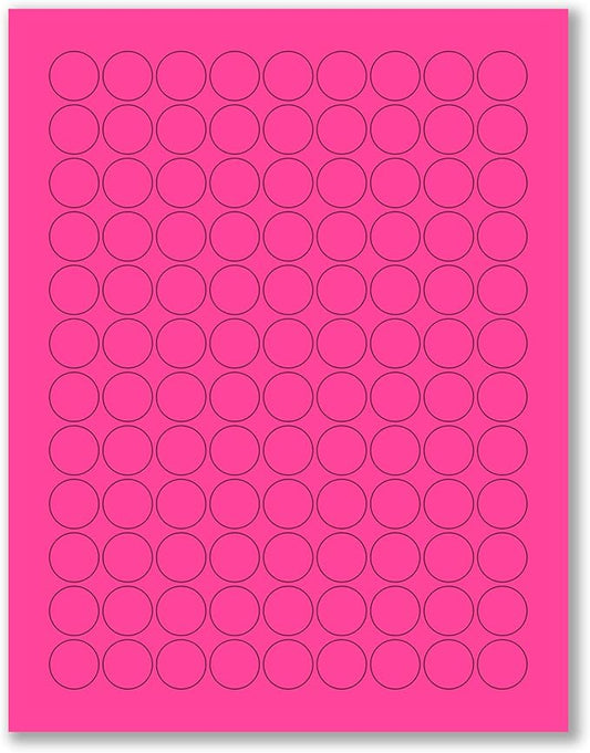 8-1/2 x 11" Neon Color High Light Fluorescent Labels for Laser & Inkjet Printer (Pink Fluorescent, 3/4" Round - 108 Per Page | 2700 Labels)