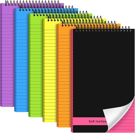 Resurhang 6 Pcs Legal Pad Top Spiral Bound Notebook 70 Sheets Double Sided College Ruled Paper Notepad Memo Steno Pad with Stiff Cover for Business College(6 x 9 Inches,No Holes,Bright Color)