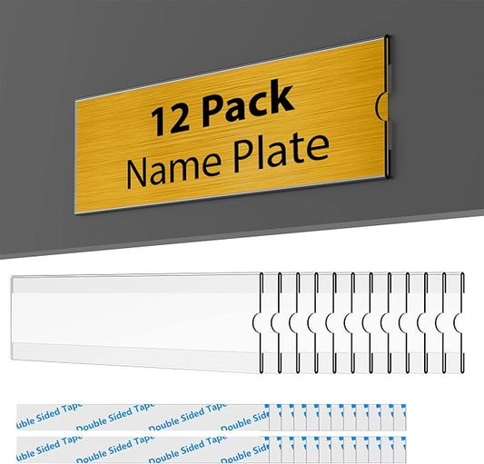 TONICE 12 Pack Acrylic Desk 2x8 Nameplate Holders, Acrylic Nameplate Holders, Wall Mount Transparent Nameplate Holders, Office Name Holders