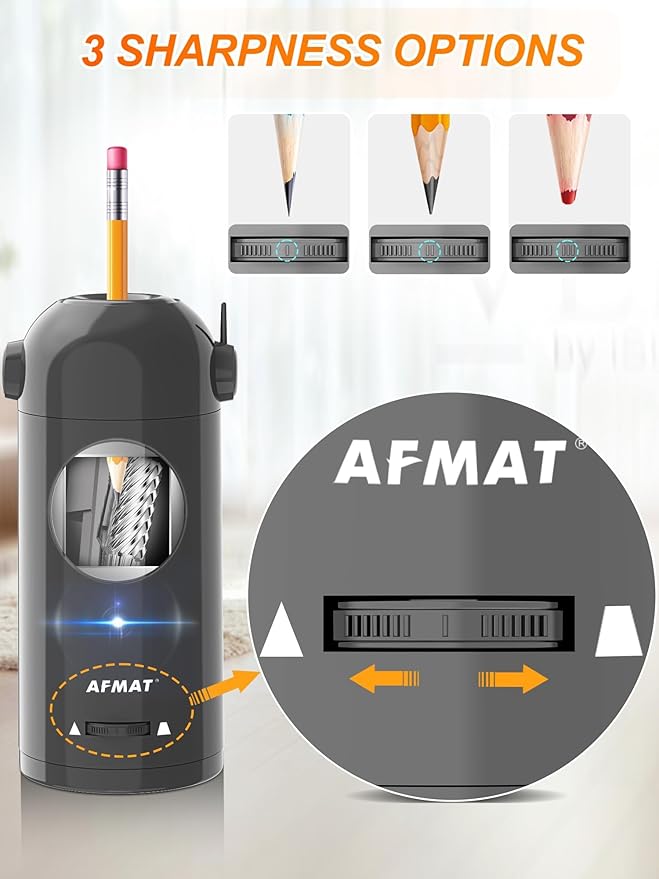 AFMAT Electric Pencil Sharpener, Fully Automatic Pencil Sharpener for 7-11.5mm Colored/Jumbo Pencils, Auto in & Out, Rechargeable Hands-Free Pencil Sharpeners for Classroom Home Office PSX5, Gray