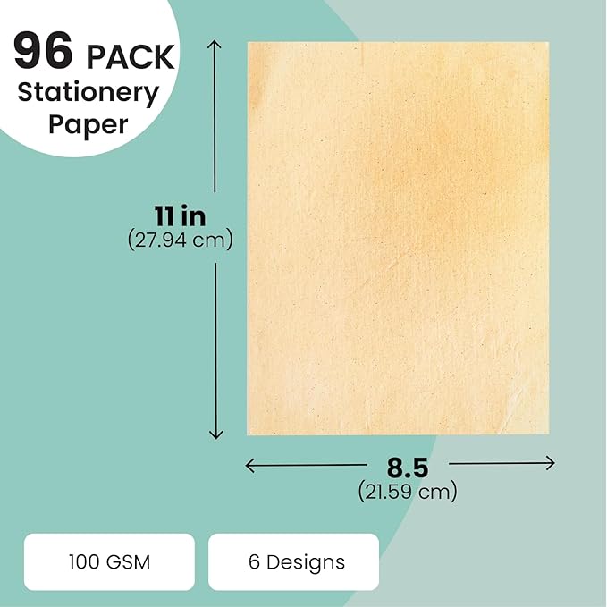 Vintage Paper - 8.5 x 11 in, Stained Antique Double-Sided, 96 Sheets - Letter & Resume Paper for Printer & Typewriter - Rustic Decorative Printer & Scrapbook Sheets