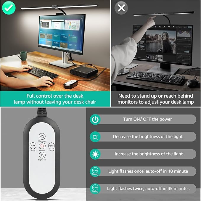 ShineTech LED Desk Lamp for Home Office, 4000K Neutral White Double Head Architect Task Lamps with Clamp, Dimmable Adjustable Flexible,Black
