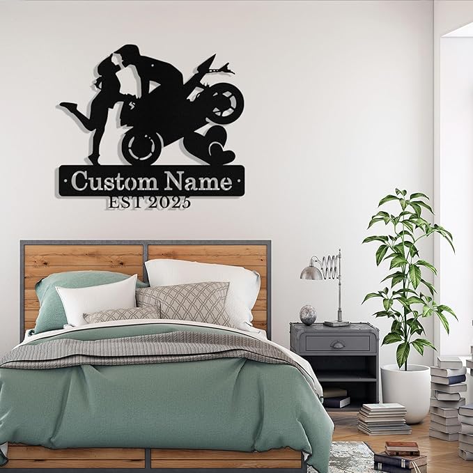 Custom Motorcycle Couple Metal Signs Personalized Biker Couple Name Sign Custom Garage Decor Motorbikes Wall Art Decor Motorcycle Sign Wedding Valentine's Day Gift for Couples