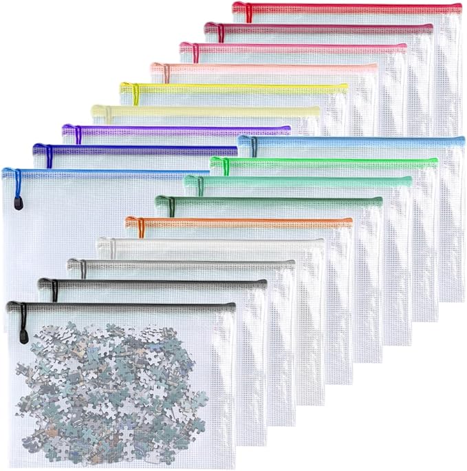 Oaimyy-18 PCS-6" x 8" Inch -Mesh Zipper Pouch, Plastic Zip File Folders Puzzle Bags for Organizing,Office Supplies,Travel,Home Storage-Multicolor