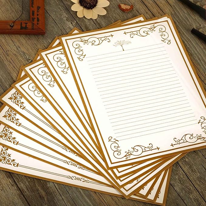 8 Pcs Vintage Letter Papers Set Printable Writing Paper Lined for Wedding Invitation Greeting Love Letters with Envelopes for Girls Women Men Stationary