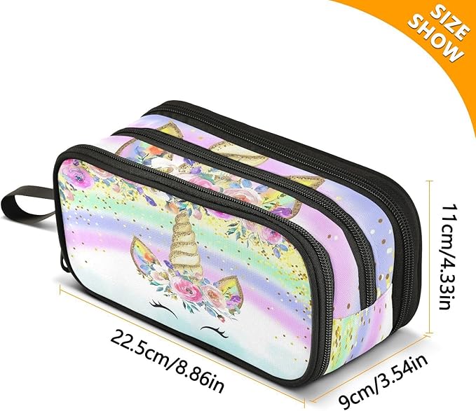 BOENLE Unicorn Rainbow Flower Pencil Case Box Boys Girls Large Pencil Pouch with Zipper Compartments Big Capacity Stationery Pen Bag Organizer for Kids Teens Adults School