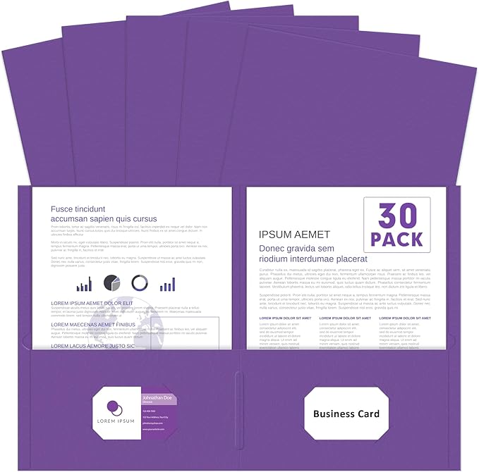 Two Pocket Folders, PANDRI 30 Pack 2 Pocket Folders, Letter Size Paper File Folder for School Office Home Business, Purple