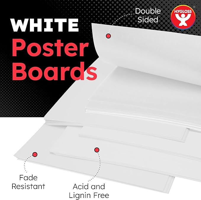 Hygloss Medium Poster Board 11x14 - 50 Poster Boards Bulk Pack - 10 Pt. Thickness White Poster Board Paper for Projects, Presentations, Displays, Signs, Crafts - Blank Posterboard Multipack 11" x 14"