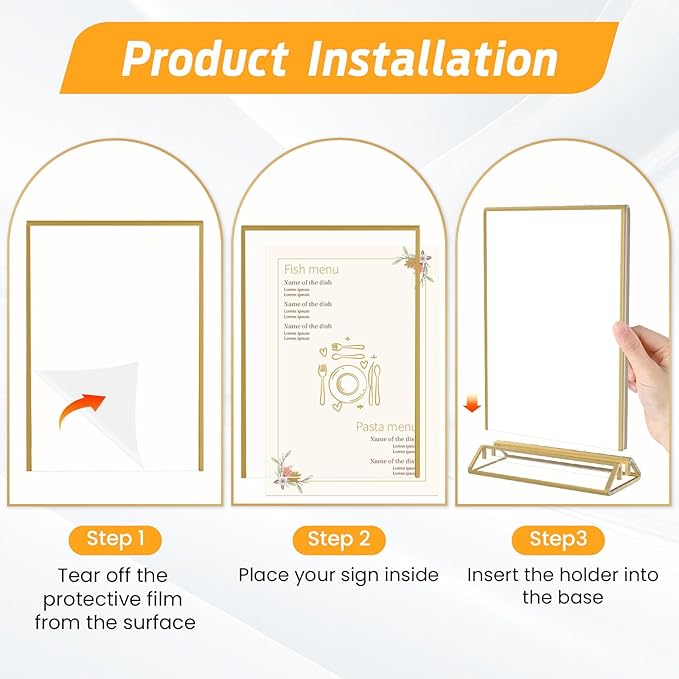 Smarpau 4x6 Gold Acrylic Sign Holder Table Number Holders 8 Pack Vertical Double Sided Clear Picture Frames for Wedding Flyer Display Stands Table Menu Holders