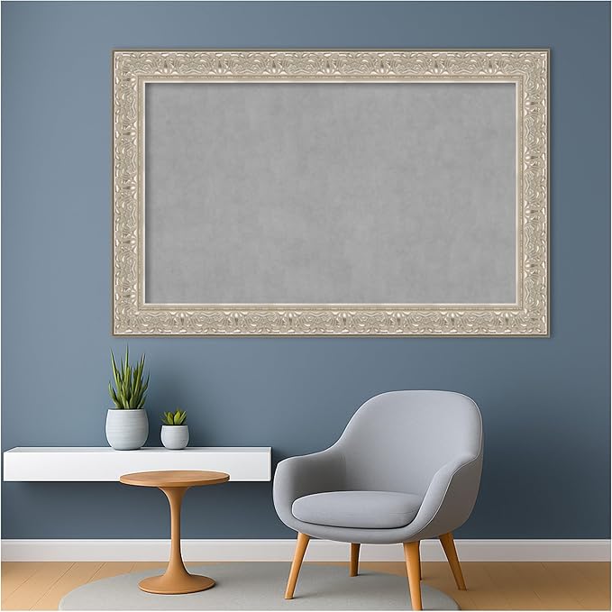 Amanti Art Silver Framed Magnetic Board 31x47 Large Vision Board for use with Magnets, 100% Metal Sheet to Display Items as Office Decor or for Home Organization in mudroom, Kitchen or Kids Room