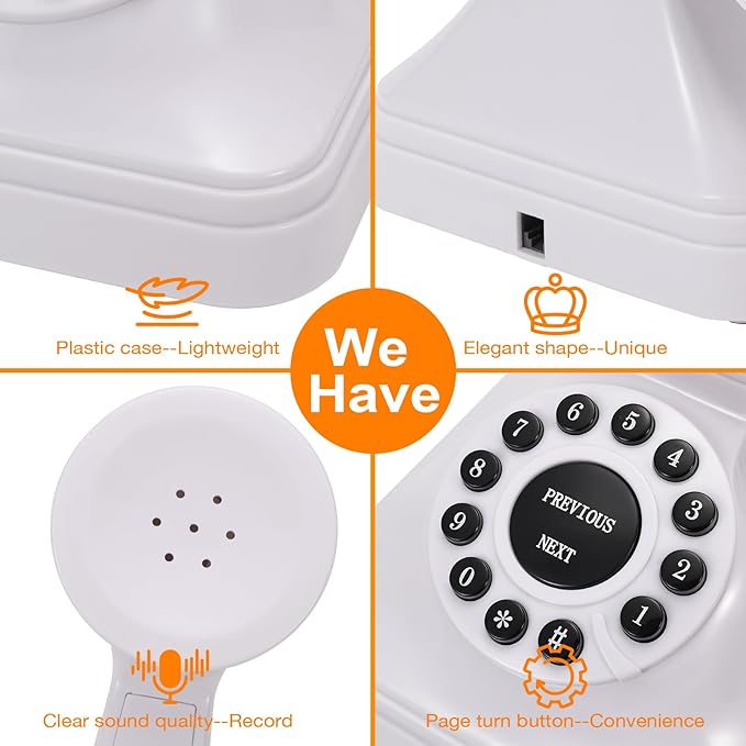 Rotkfst Guest Book Audio Wedding Phone,Record Voice Messages,Retro Guest Book for Wedding or Birthday Party Message Voicemail,Save The Blessings of Your Relatives and Friends（White）