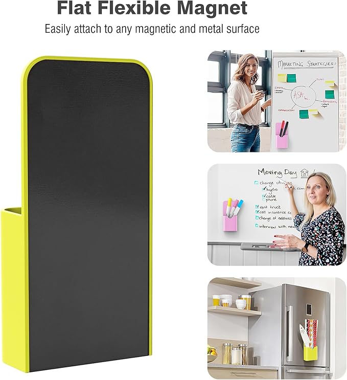 MoKo Magneitc Dry Erase Marker Holder Set, 4-Pack Magnetic Marker Pencil Pen Holder Cup Organizer for Metal & Magnetic Surface, 2 Large & 2 Small Holders, Blue/White/Pink/Yellow