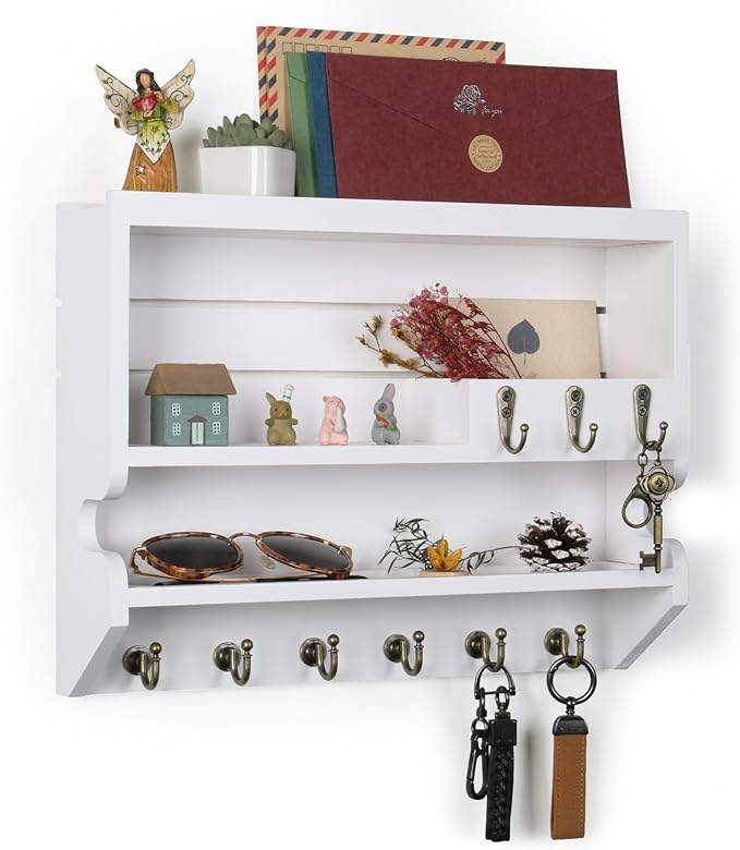Mutsault Key Holder for Wall, Mail Organizer Wall Mounted, White