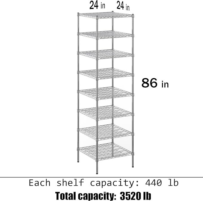 Regal Altair 24" Deep x 24" Wide x 86" Height Wire Shelving Kit | 8-Tier | NSF Commercial Storage Rack Unit