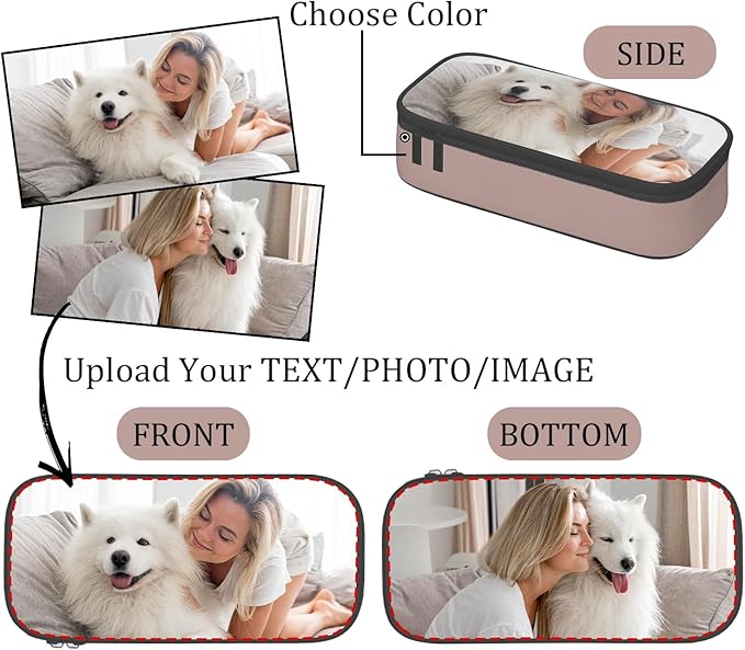 WLRUEZN Custom Pencil case With Photo/Text/Name Personalized Pen Bag Design Your Own Pencil Box Customized Large Capacity Zipper Pencilcase For Office Travel Cosmetic Bags