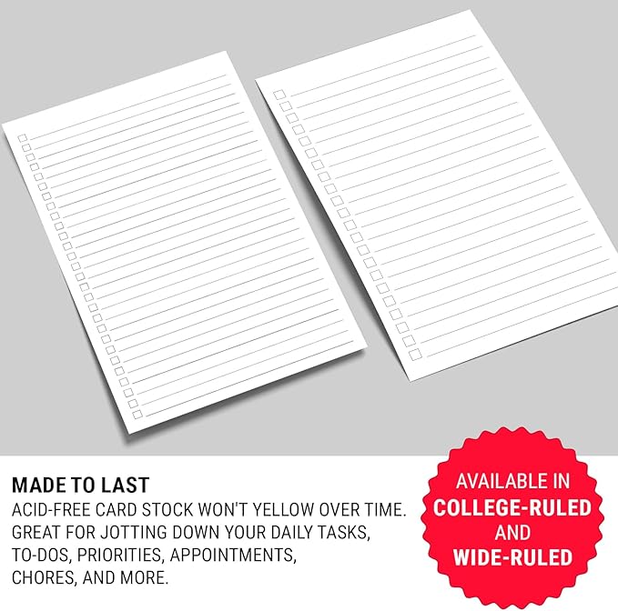 321Done Checklist Notepad Planning Pad - 50 Sheets (5.5x 8.5) To Do Tear Off, Checkbox List - Made in USA - Blank Plain White