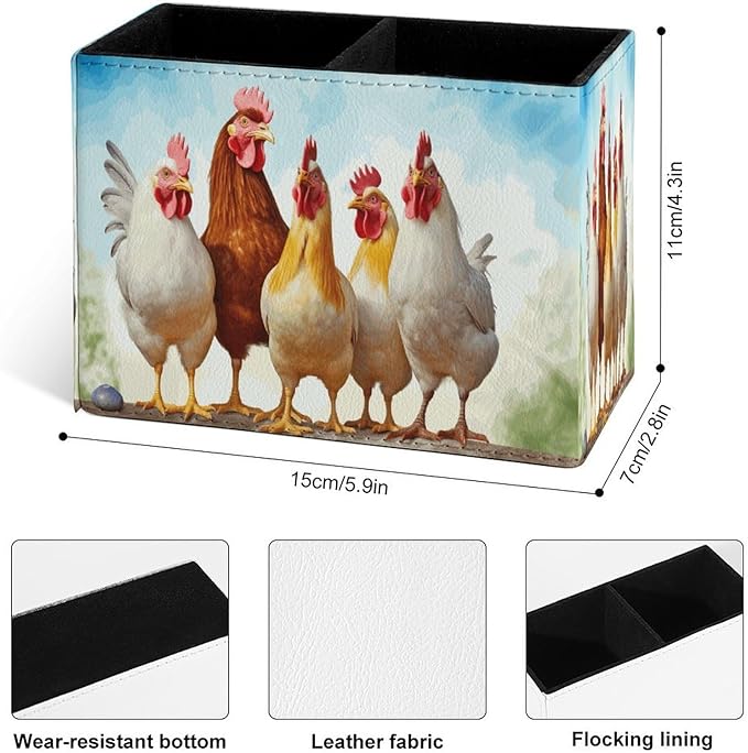Famame Chicken Roosters Farm Animals Pencil Holder for Desk, Leather Desktop Container Pen Cup Storage Study Table Pen Organizer Makeup Brush Holder for Classroom Office Home