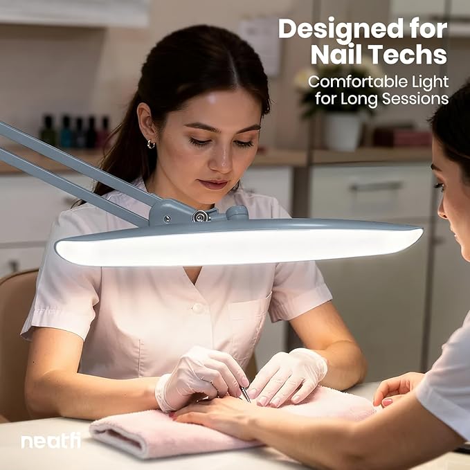 Neatfi XL 2,200 Lumens LED Desk Lamp with Clamp, 24 Watt Bright Architect Task Lamp, 20 Inches Dimmable Computer Light, Adjustable Desk Light for Home, Office, Crafts, Nails & Hobbies (Non-CCT, Gray)